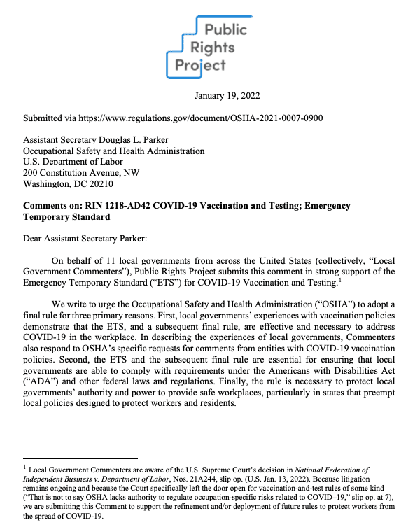Comment on: RIN 1218-AD42 COVID-19 vaccination and testing; emergency temporary standard