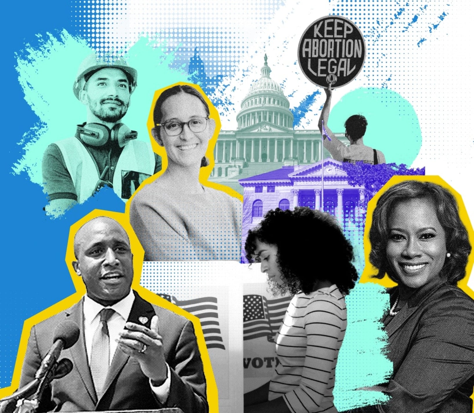 Collage of progressive causes and progressive prosecutors